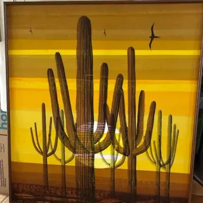 Cactus Print And Macrame Wall Hanging