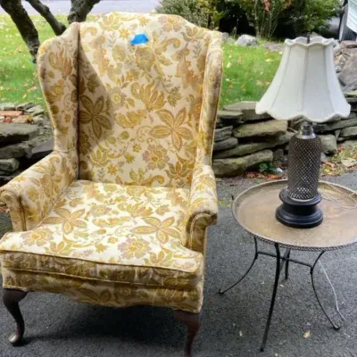 Chair, Brass Table, & Soda Siphon Lamp