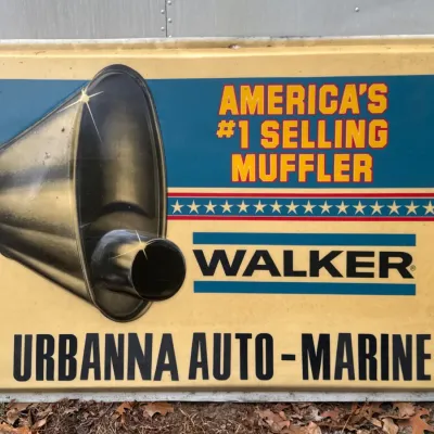 Sale Photo Thumbnail #36: Walker Mufflers advertising sign, customized for Urbanna Auto-Marine.
