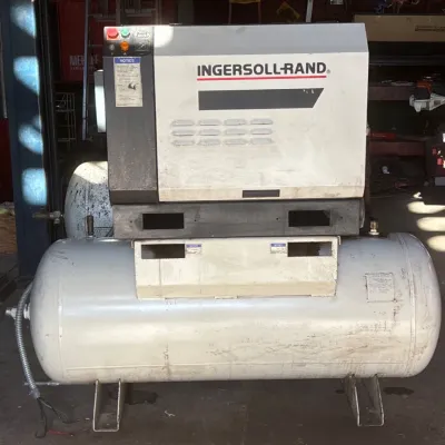 Sale Photo Thumbnail #124: Ingersoll-Rand industrial rotary screw air compressor with tank.