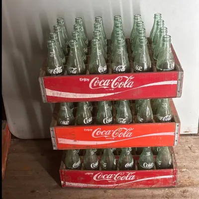 Sale Photo Thumbnail #116: Vintage Coca-Cola crates with glass bottles
