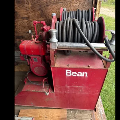 Sale Photo Thumbnail #61: Bean high-pressure sprayer pump skid with dual hose reels,