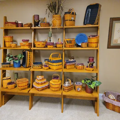 Sale Photo Thumbnail #9: Oak free standing shelving unit

Sample of Longaberger baskets  for sale.