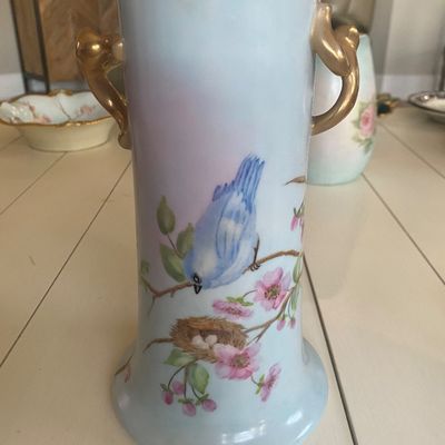 Hand Painted blue bird vase - painted on both sides