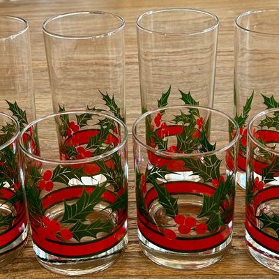 Libbey "Holly & Berry" set of 4 each high ball and low ball