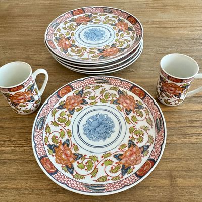 Vintage Georges Briard "Peony" 6 dinners, 2 mugs