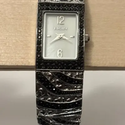 Elgin EG8094 Ladies Crystal Dress Watch - Silver Tone & Black Zebra Pattern