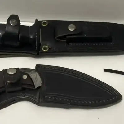 2 Vintage Knives With Sheaths - R. Miller Damascus Hunting & Life Knife Commando W/ Compass