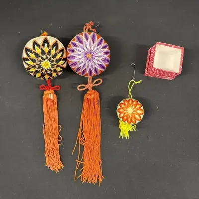 Decorative Japanese Temari Ornaments - Fringe Tassel, Embroidered, Fabric