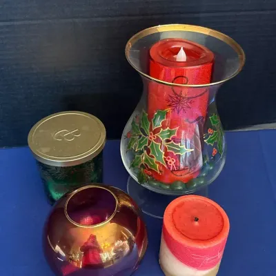 Christmas Table Decor - Lenox Italy Hand Painted Holly Hurricane Vase & Holiday Candles