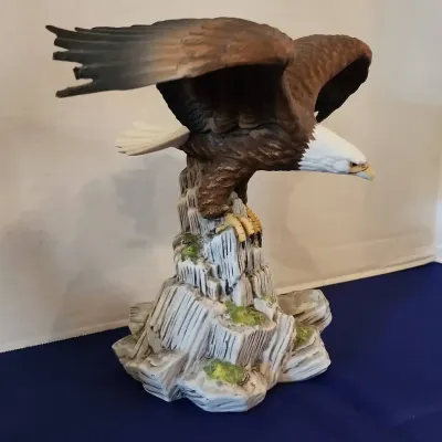 Crystal Cathedral Ministries Ceramic Eagle Landing On Rocks Figure, 9" Tall X 11" Wide