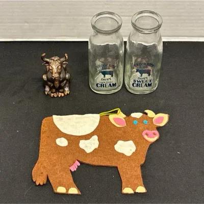 Cow Decor Items - Bronze Bull Figurine, Brookside Farm, Dairy, Felt Craft, Dodge Inc