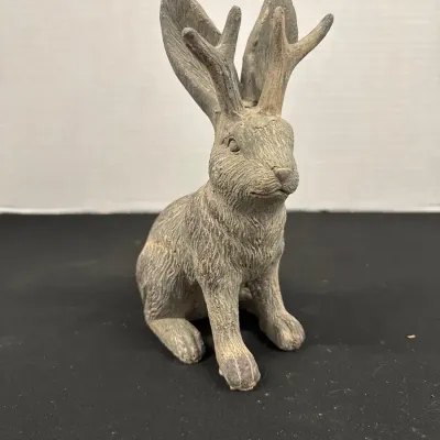 Clay Jackalope Statue - Gray