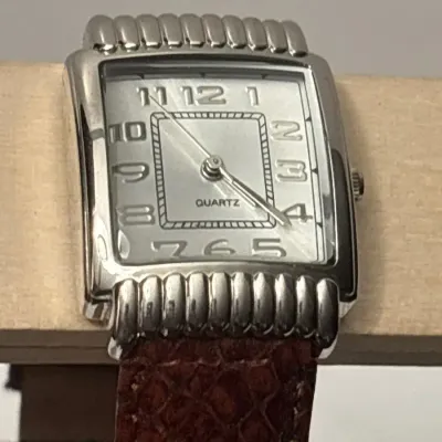 J. Jill Women's Silver Tone Tank Quartz Watch - Brown Faux Snakeskin Leather Band
