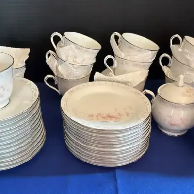 Noritake Carthage Coffee / Tea Service of 12 - Cups, Saucers, Creamer, Sugar, Dessert Plates