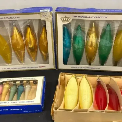 VTG Sears Imperial Collection Glass Ornaments - Gold, Red, Yellow, Green, Blue