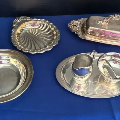 Silverplate Serving Dishes - Gorham Butter, Reed & Barton Paul Revere Mini Creamer & Sugar, Bowls