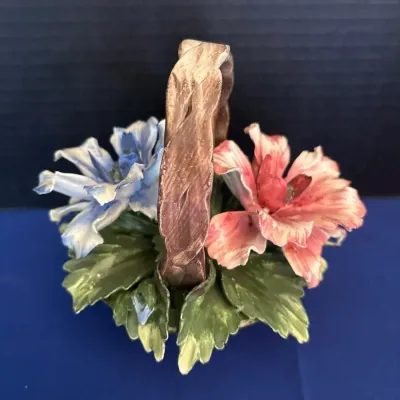 Vintage Capodimonte Flower Basket - Porcelain, Italy, Carnation Anemone