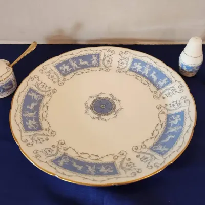 4 Pc Coalport Revelry Blue Bone China - Dinner Plate, Salt & Pepper Shaker, Sugar Bowl w/ Spoon