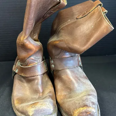 VTG Sears Harness Boots - Brown Leather, Metal Ring, Moto, Size 9