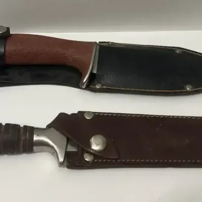 2 Vintage Knives With Sheath - Valor 373 Japan Dagger & Serrated Survival Hunting Bowie