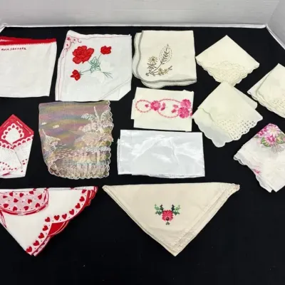Handkerchiefs & Linen Napkins - Floral, Roses, Embroidery, Cross-Stitch