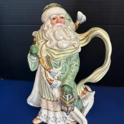 Vintage Fitz and Floyd Classics Green Santa Ceramic Pitcher - Christmas