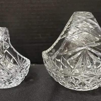 2 Vintage Hand Cut Crystal Baskets - Candy / Trinket Dish, Easter, Centerpiece, Brides 