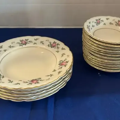Princess Emcraft USA Briar Rose - Small & Large Bowls, Pink & Green Floral, Scallop Edge