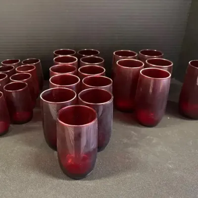 Anchor Hocking Royal Ruby Red Roly Poly Tumblers - 26 Piece - Juice, Water, Iced Tea, Glasses