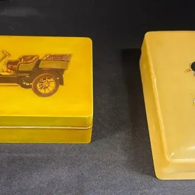 VTG Trinket Boxes - Antique Car + Art Deco Silhouette