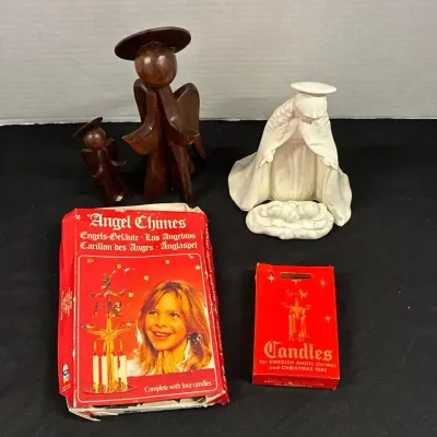 Christmas Home Decor - Swedish Angel Chimes, Hummel Madonna & Child Figurine Set, Ironwood Angels