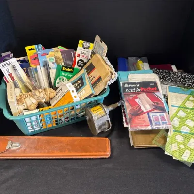 VTG Office Supplies - Slide Rule, Apeco Pencil Sharpener, Avery, Devoe, Hygieia, IBM