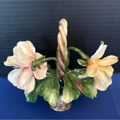 Vintage Capodimonte Flower Basket - Italy, Porcelain, Rose & Gardenia
