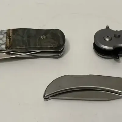 3 Folding Knives - Defender Xtreme, Winchester Stainless, Custom Stone Inlay