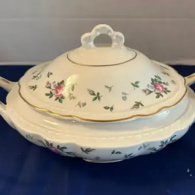 Princess Emcraft USA Briar Rose - Tureen Lidded, Pink & Green Floral China, Scallop Edge