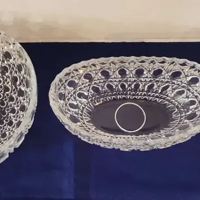 Vintage Crystal Bowls & Creamer Starburst Design - 8" Dia Round Crystal Bowl, Candy Dish, Creamer