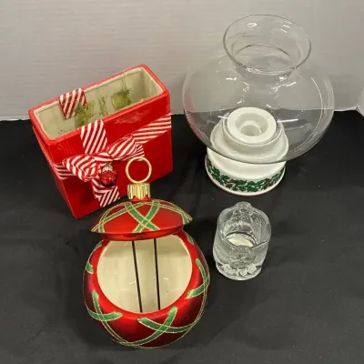 Christmas Artificial Flower & Candle Decor - FTD, Colonial Candle, Hurricane Lamp, Angel