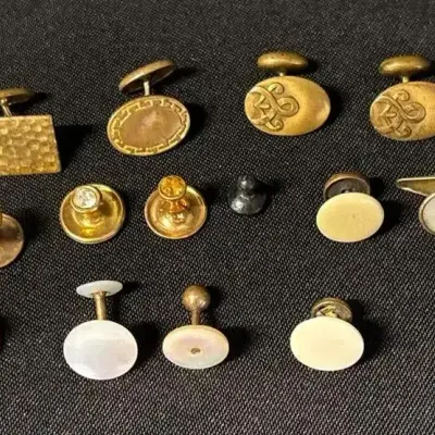 Vintage Mens Formal - Shirt / Collar Studs, Cufflinks - Krementz, Mother Of Pearl, Gold Tone