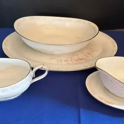 Noritake Carthage Serving Dishes - Oval Platter, Vegetable Bowl, Gravy Boat Set