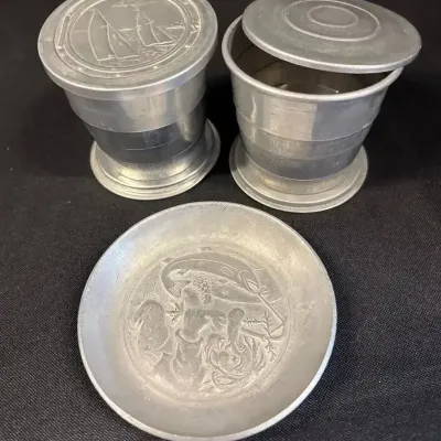 VTG Aluminum Collapsible Cups + Trinket Tray - Sailboat & Fishing Motif