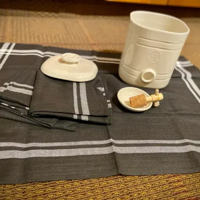Emile Henry Vinegar Pot and Lenox Kitchen Towels No. 3