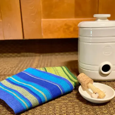 Emile Henry Vinegar Pot and Lenox Kitchen Towels No. 1