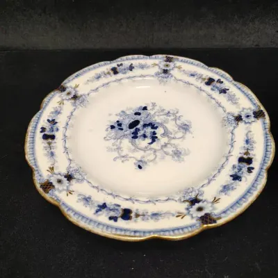Antique 1881 John Ridgway "Souvenir" Blue & Gold Transferware Plate - Queen Victoria Era