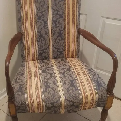 Vintage Chippendale Style High-Back Open Armchair – Custom Brocade & Stripe Upholstery