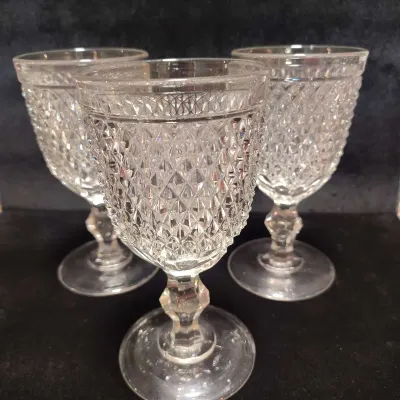Vintage Clear Pressed Glass Diamond Point Stemware – Set of 3