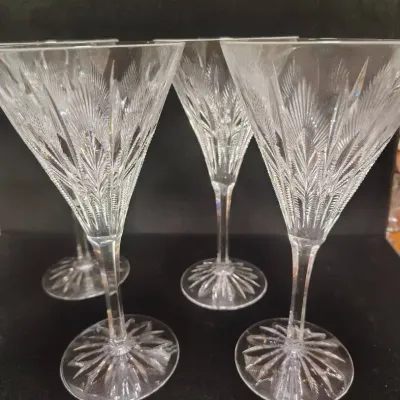 Vintage Stuart Crystal Fine Cut Trumpet Wine Glasses / Goblets - Set of 4