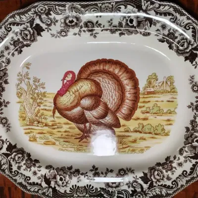 Vintage Spode Woodland Turkey Oval Ceramic Serving Platter