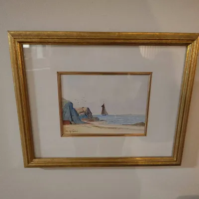 Val McGann Signed Seascape Watercolor Painting "Evening Tide" Kennebunk Beach ME