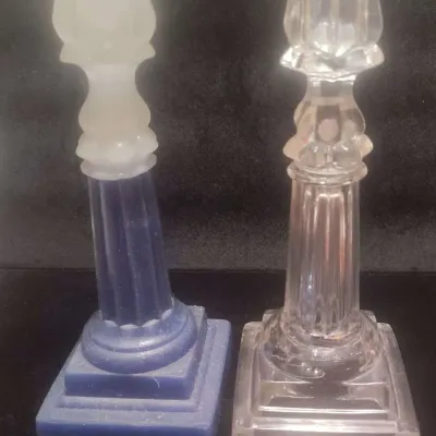 Rare Boston & Sandwich Two-Tone & Flint Glass Petal Column Candlesticks